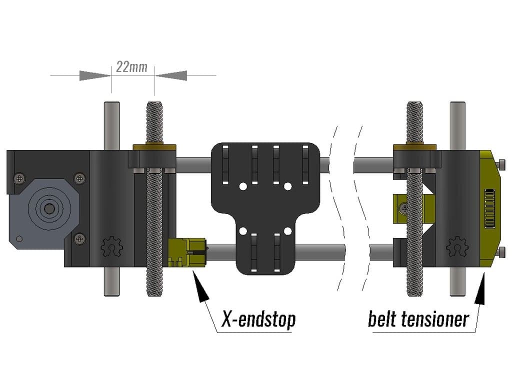 Гладкая ось X для Prusa i3 с ходовыми винтами